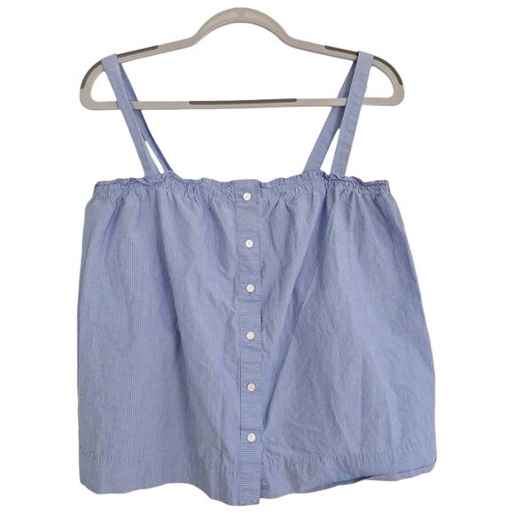 J. Crew 100% Cotton Blue White Pin Stripe Cropped Blouse Buttons 12 - Picture 1 of 9